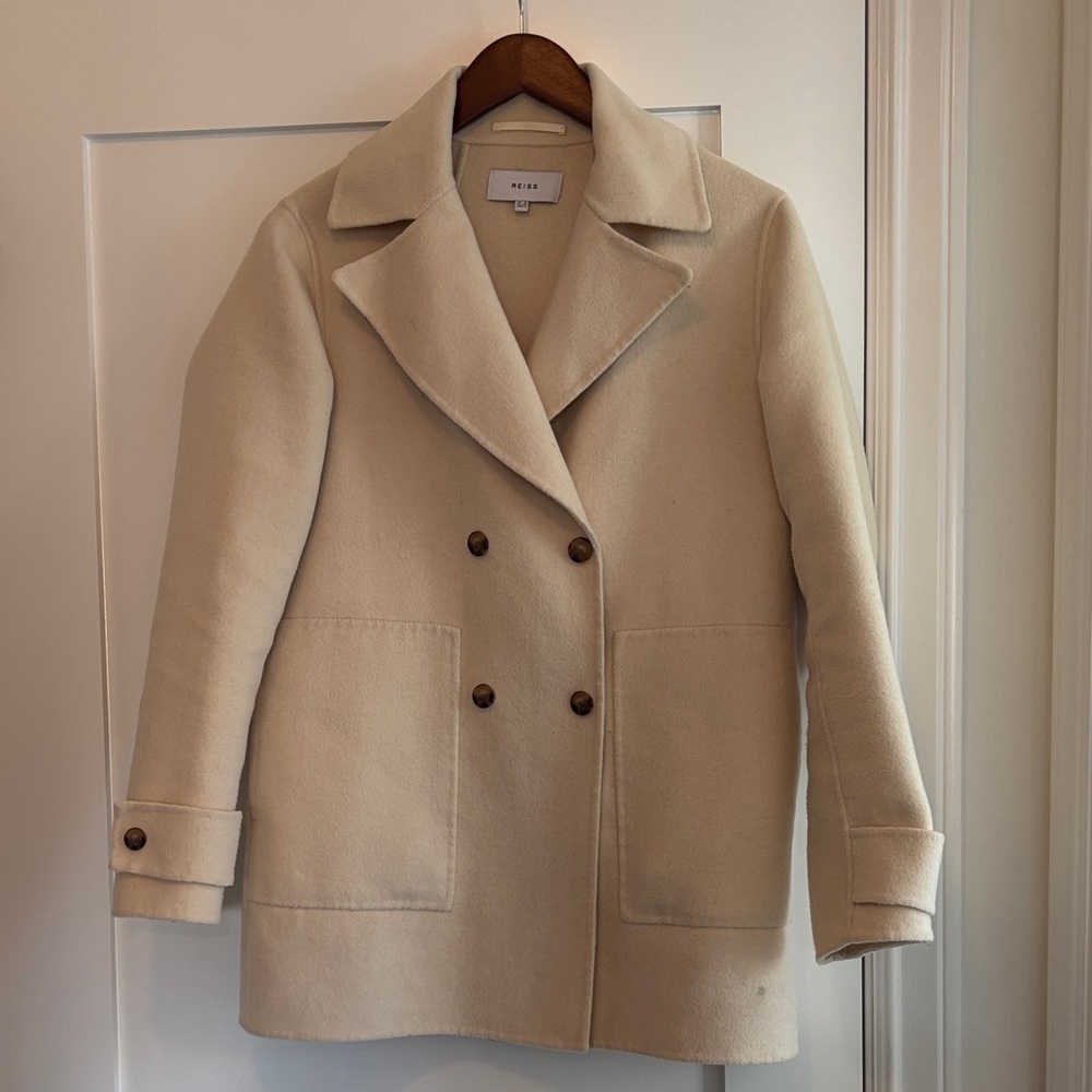 Reiss Cream Double-Breasted Pea Coat